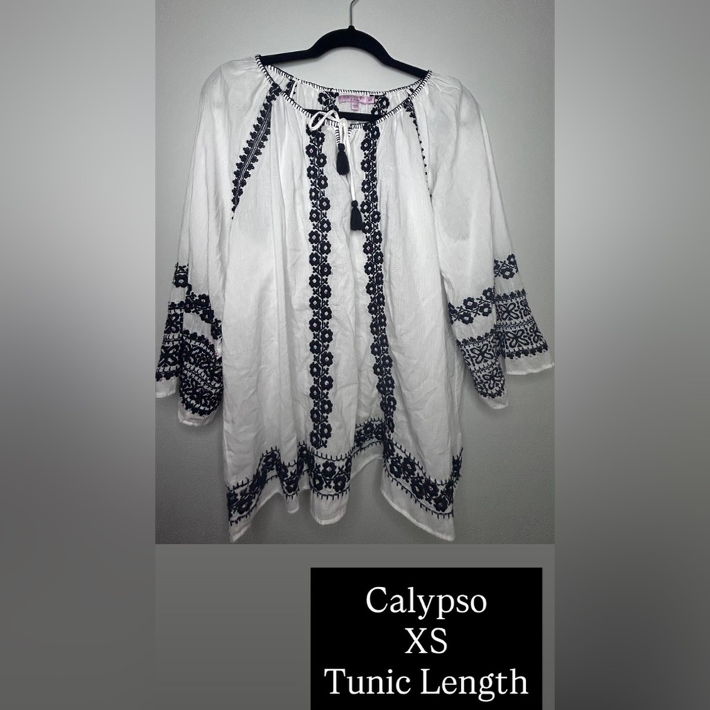Calypso St. Barth EUC Black and White Embroidered Tunic